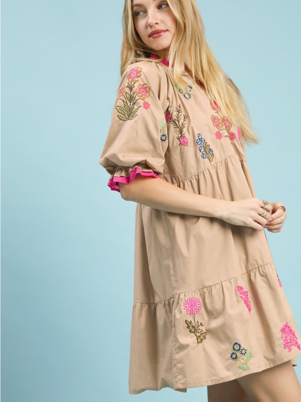 Umgee Embroidered Floral Tiered Dress - Picture 2 of 5